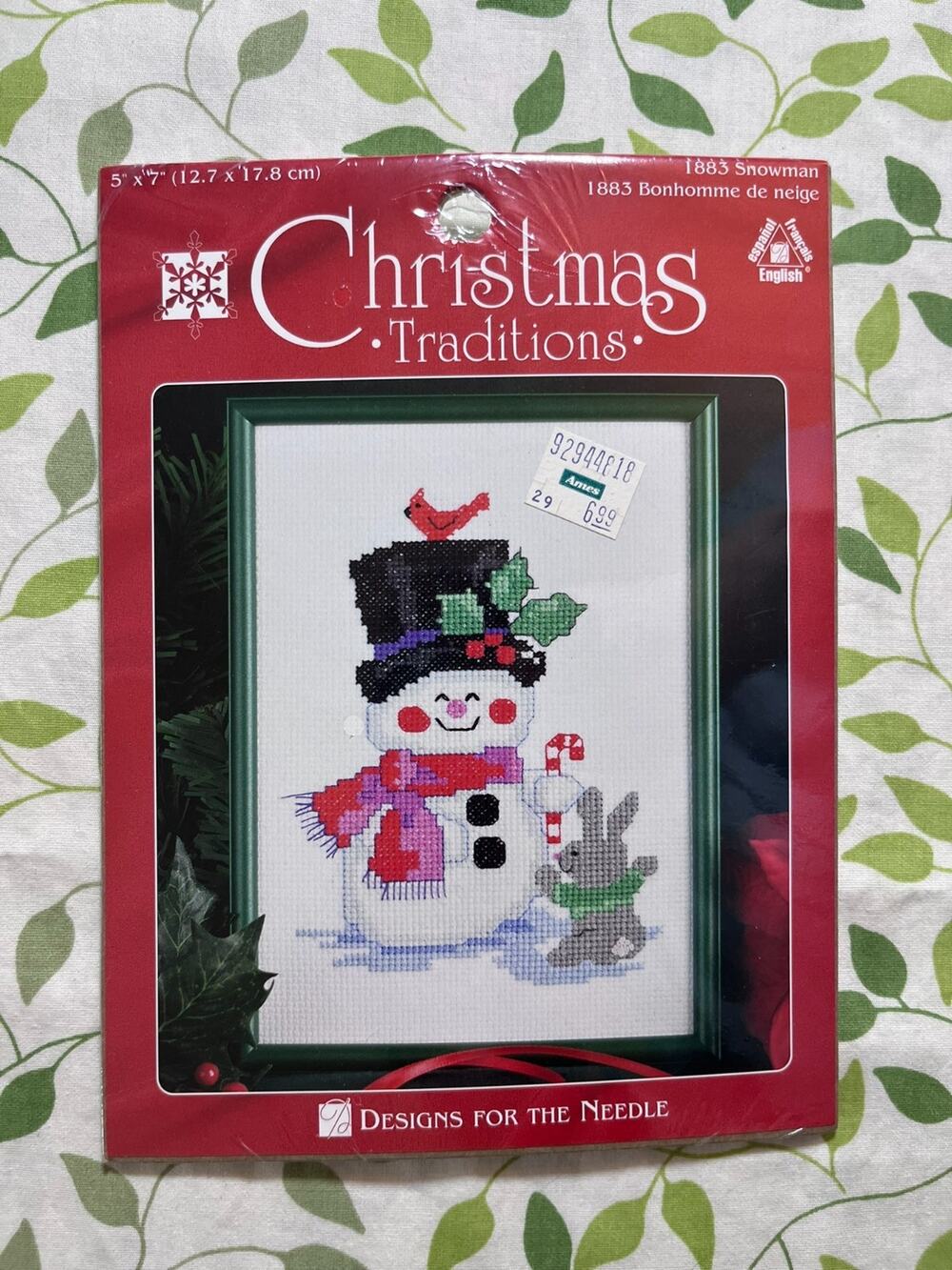Designs for the Needle Christmas Traditions SNOWMAN Cross Stitch kit 1997 vntg